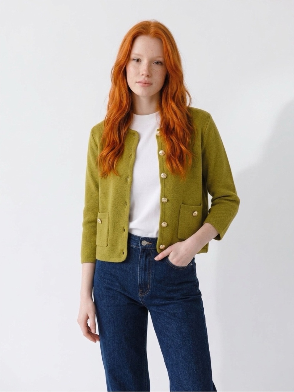 ZARA  CHARTREUS GREEN  Button-Front Knit Cardigan JACKET SIZE MEDIUM NWT